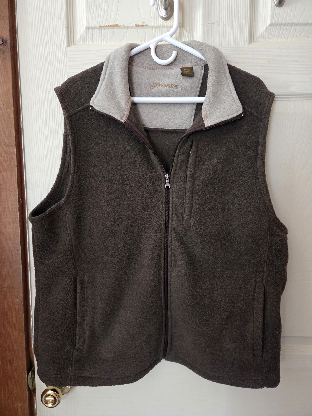 St. John's Bay Brown Fleece Vest with Contrast Collar